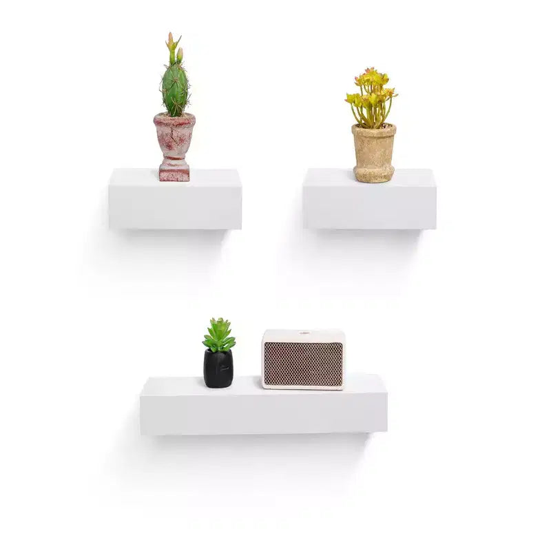 17.72 White Floating Shelf C invisible-bracket wood wall mount, perfect bathroom/bedroom/kitchen dcor or book/plant display, easy install.