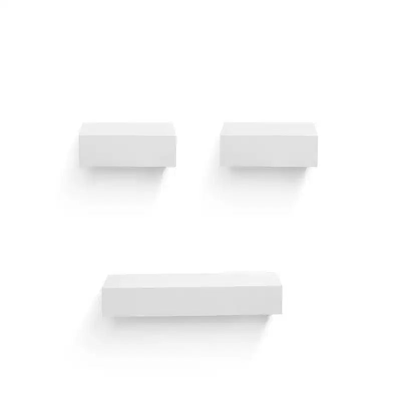 17.72 White Floating Shelf C invisible-bracket wood wall mount, perfect bathroom/bedroom/kitchen dcor or book/plant display, easy install.