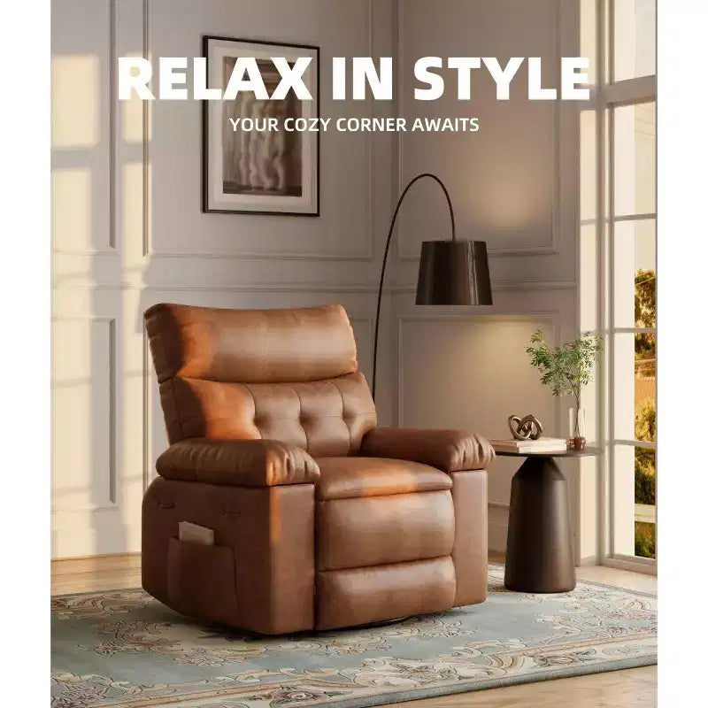 Electric Swivel Rocker Recliner Chair with Massage, Oversized PU Leather Lounge Chair, Comfortable Sofa Chair, Power Recliner for Living Room, Bedroom
