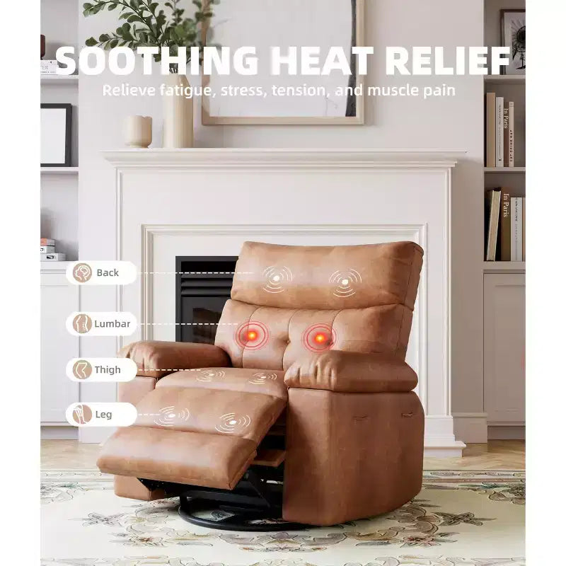 Electric Swivel Rocker Recliner Chair with Massage, Oversized PU Leather Lounge Chair, Comfortable Sofa Chair, Power Recliner for Living Room, Bedroom