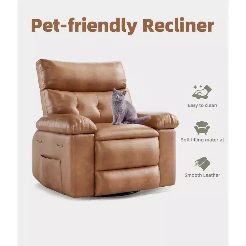 Electric Swivel Rocker Recliner Chair with Massage, Oversized PU Leather Lounge Chair, Comfortable Sofa Chair, Power Recliner for Living Room, Bedroom