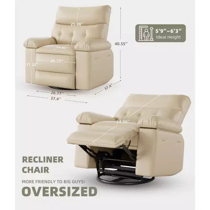 Electric Swivel Rocker Recliner Chair with Massage, Oversized PU Leather Lounge Chair, Comfortable Sofa Chair, Power Recliner for Living Room, Bedroom