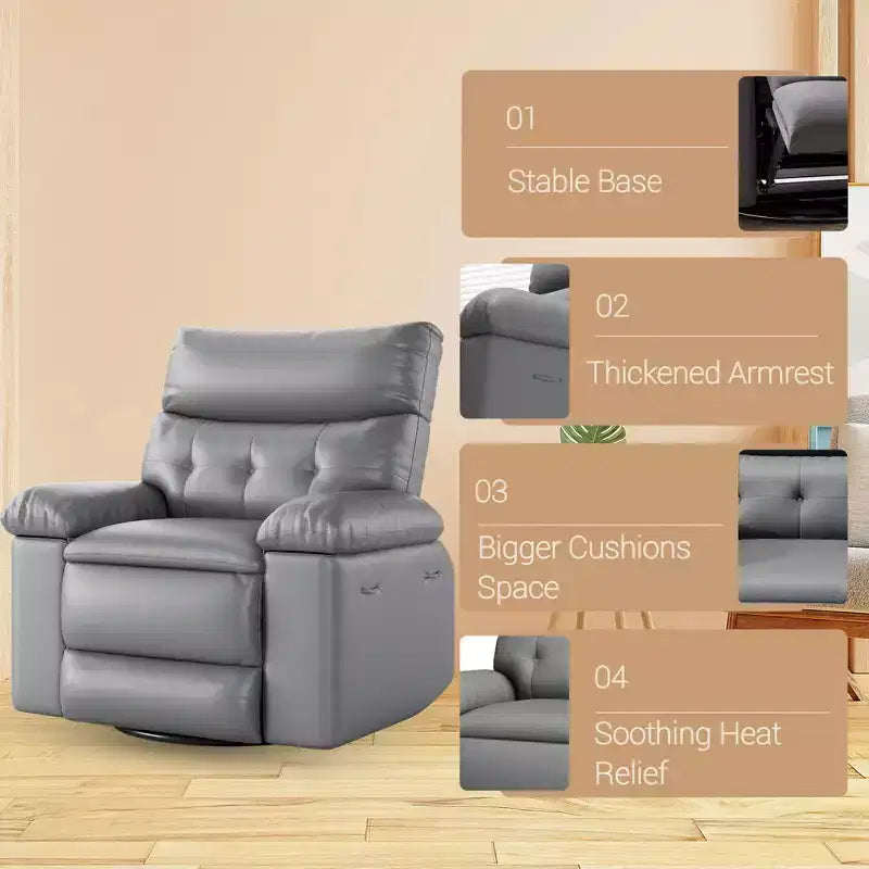 Electric Swivel Rocker Recliner Chair with Massage, Oversized PU Leather Lounge Chair, Comfortable Sofa Chair, Power Recliner for Living Room, Bedroom
