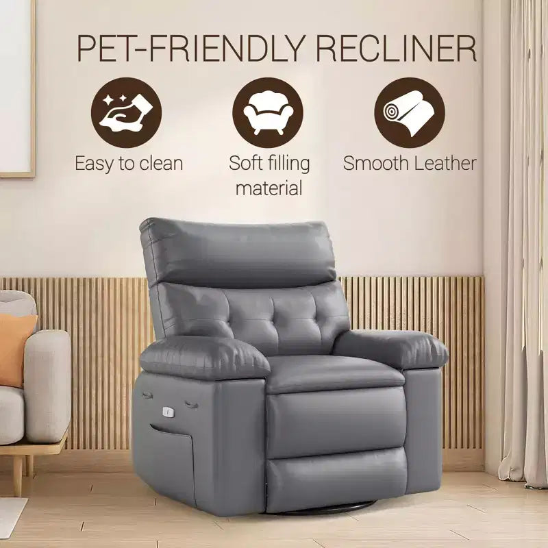 Electric Swivel Rocker Recliner Chair with Massage, Oversized PU Leather Lounge Chair, Comfortable Sofa Chair, Power Recliner for Living Room, Bedroom