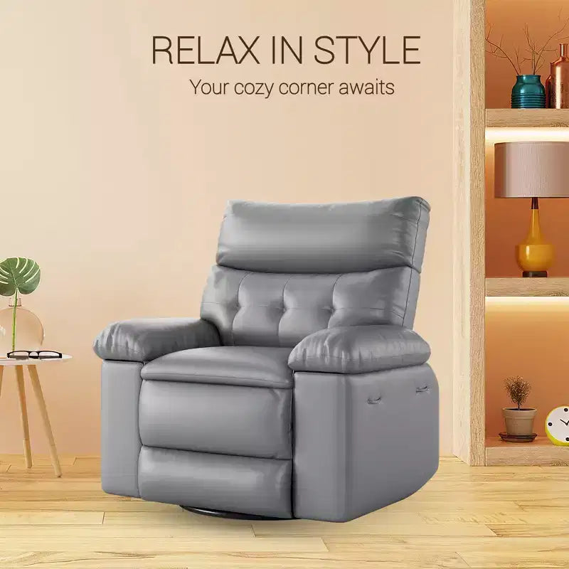 Electric Swivel Rocker Recliner Chair with Massage, Oversized PU Leather Lounge Chair, Comfortable Sofa Chair, Power Recliner for Living Room, Bedroom