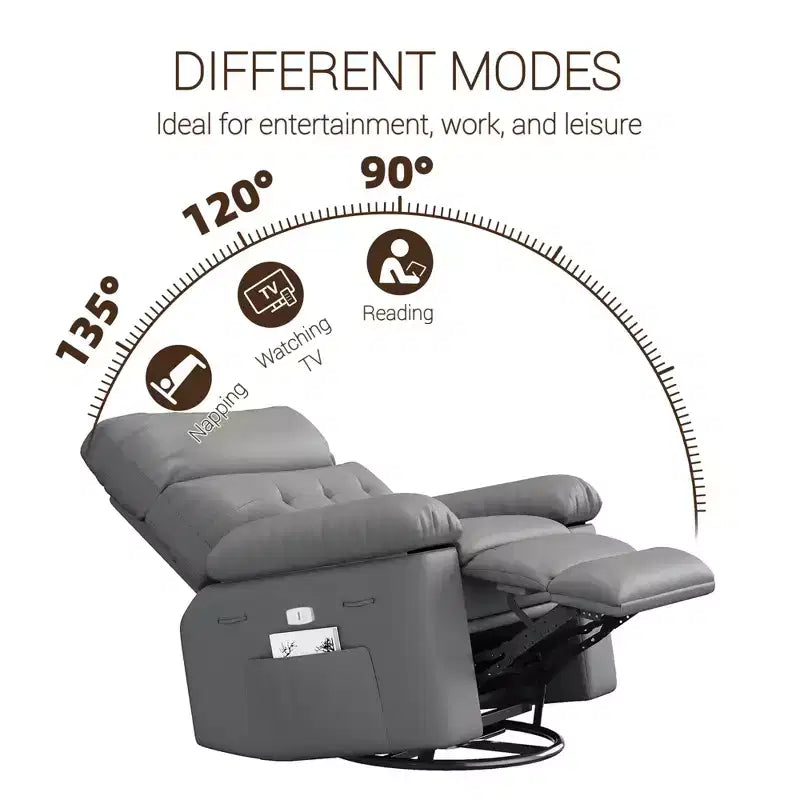 Electric Swivel Rocker Recliner Chair with Massage, Oversized PU Leather Lounge Chair, Comfortable Sofa Chair, Power Recliner for Living Room, Bedroom