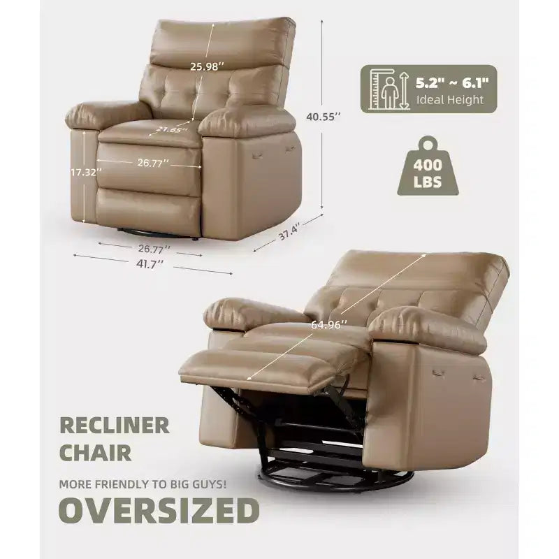 Electric Swivel Rocker Recliner Chair with Massage, Oversized PU Leather Lounge Chair, Comfortable Sofa Chair, Power Recliner for Living Room, Bedroom