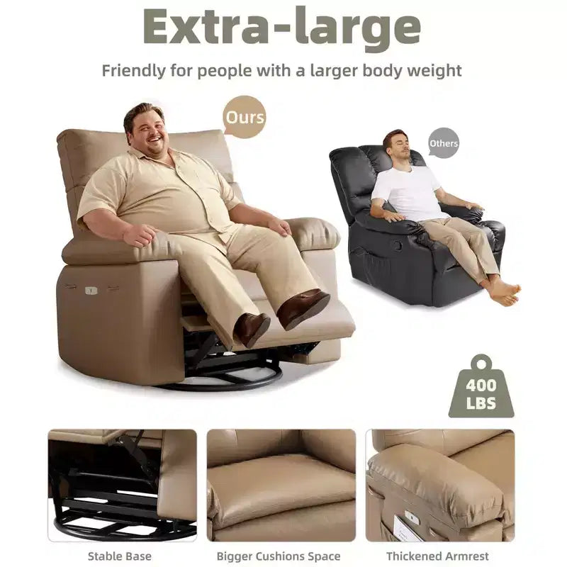 Electric Swivel Rocker Recliner Chair with Massage, Oversized PU Leather Lounge Chair, Comfortable Sofa Chair, Power Recliner for Living Room, Bedroom