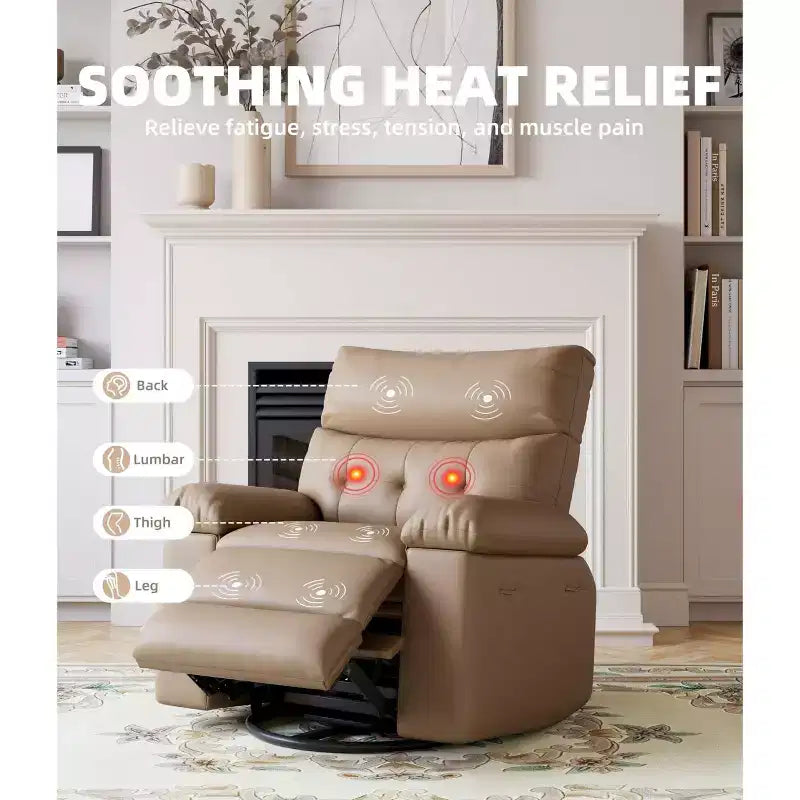 Electric Swivel Rocker Recliner Chair with Massage, Oversized PU Leather Lounge Chair, Comfortable Sofa Chair, Power Recliner for Living Room, Bedroom
