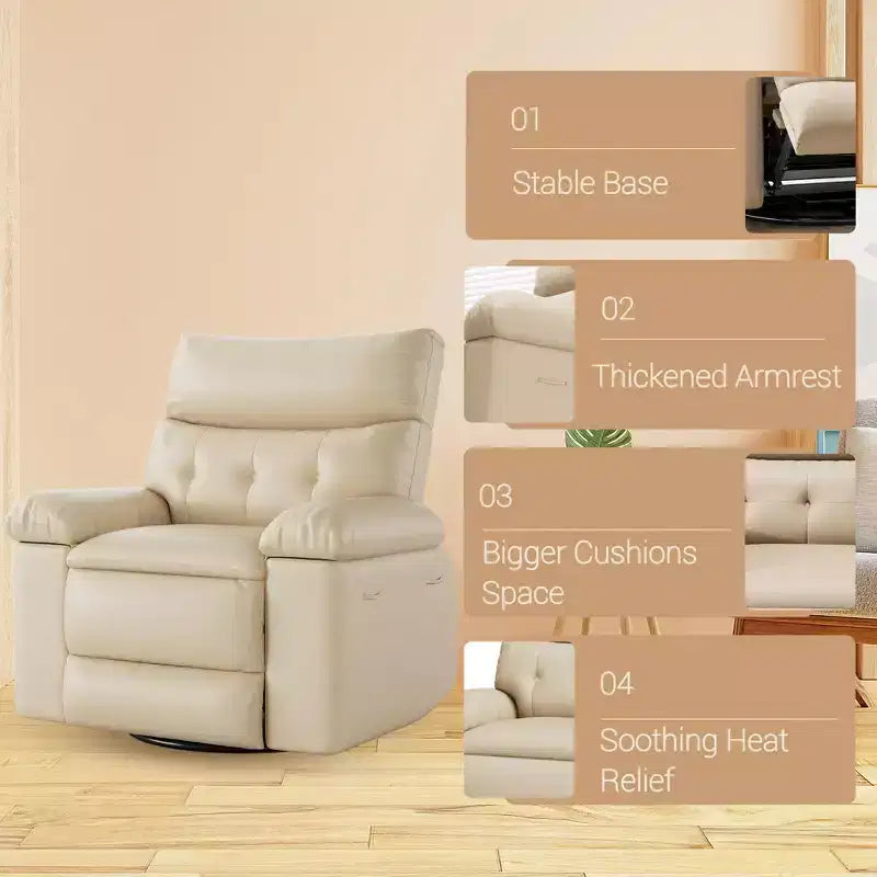 Electric Swivel Rocker Recliner Chair with Massage, Oversized PU Leather Lounge Chair, Comfortable Sofa Chair, Power Recliner for Living Room, Bedroom