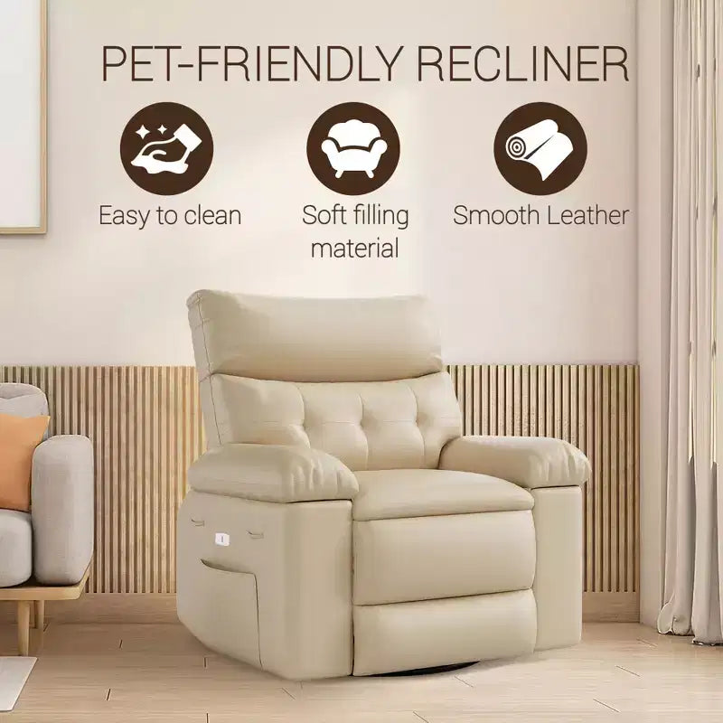 Electric Swivel Rocker Recliner Chair with Massage, Oversized PU Leather Lounge Chair, Comfortable Sofa Chair, Power Recliner for Living Room, Bedroom