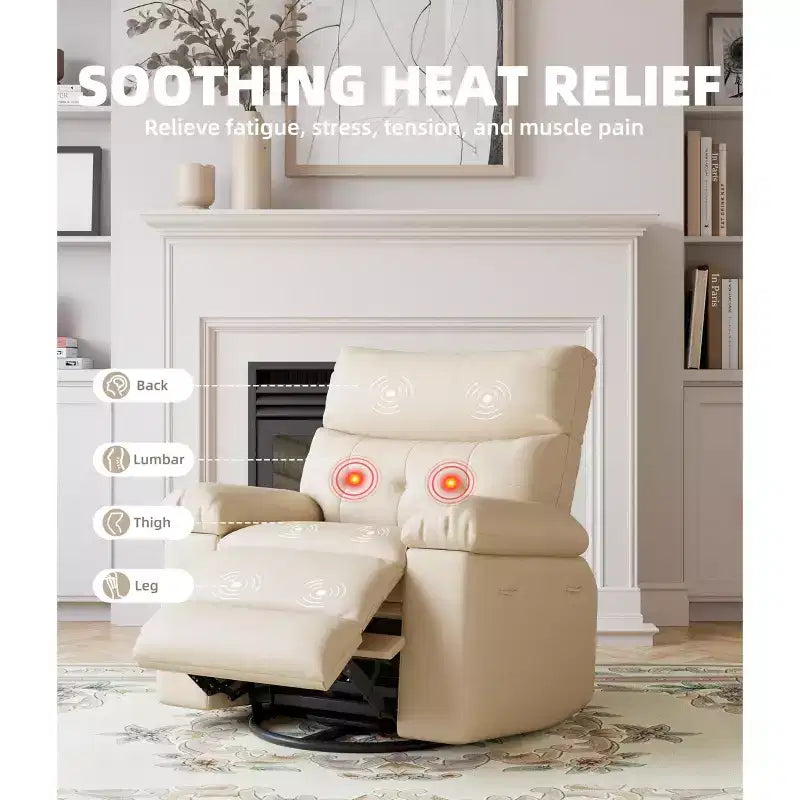 Electric Swivel Rocker Recliner Chair with Massage, Oversized PU Leather Lounge Chair, Comfortable Sofa Chair, Power Recliner for Living Room, Bedroom