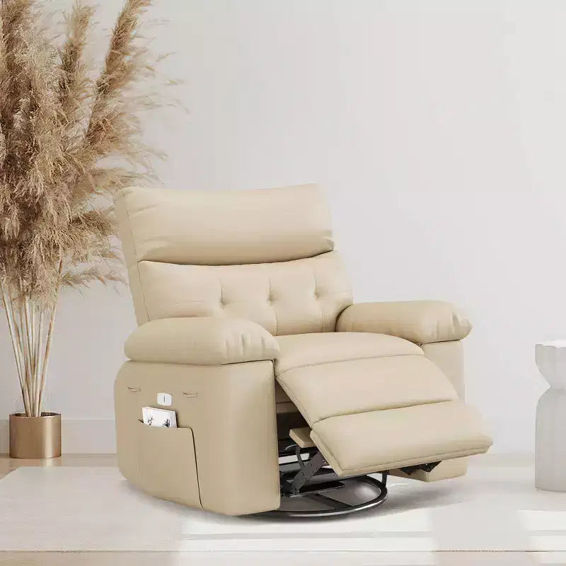 Electric Swivel Rocker Recliner Chair with Massage, Oversized PU Leather Lounge Chair, Comfortable Sofa Chair, Power Recliner for Living Room, Bedroom