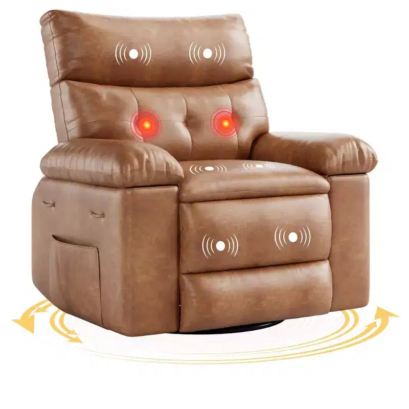 Electric Swivel Rocker Recliner Chair with Massage, Oversized PU Leather Lounge Chair, Comfortable Sofa Chair, Power Recliner for Living Room, Bedroom