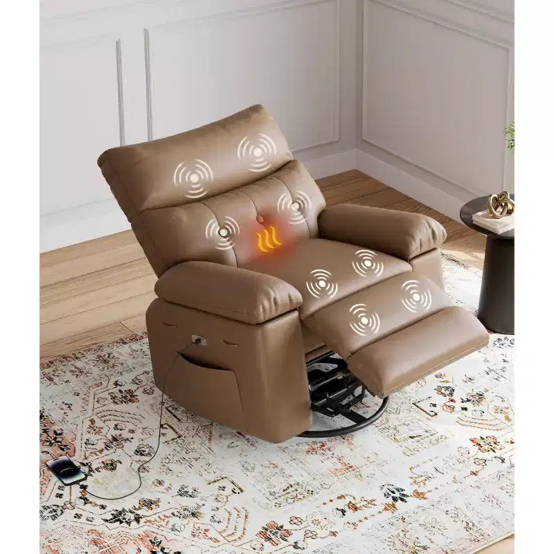 Electric Swivel Rocker Recliner Chair with Massage, Oversized PU Leather Lounge Chair, Comfortable Sofa Chair, Power Recliner for Living Room, Bedroom