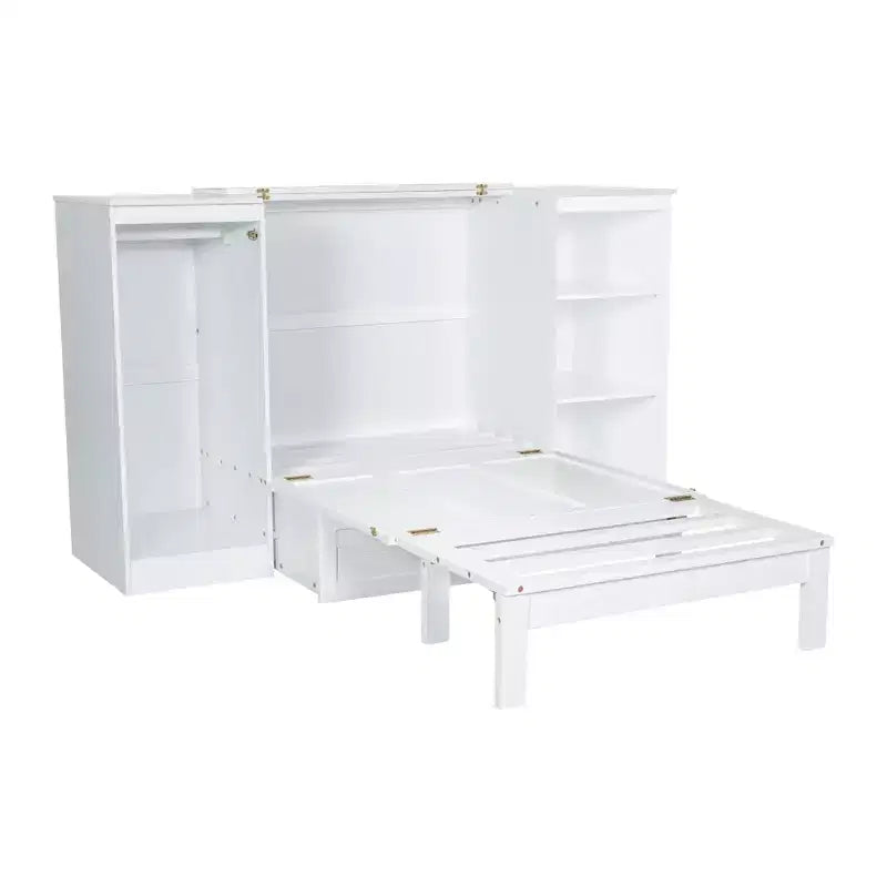 Twin Size Murphy Bed with Drawers and Wardrobe,Space-Saving Murphy Bed Twin with Drawer,Cabinet Murphy Bed, Foldable Bed Murphy Bed Chest White