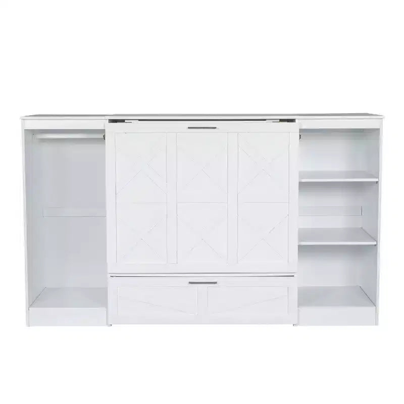 Twin Size Murphy Bed with Drawers and Wardrobe,Space-Saving Murphy Bed Twin with Drawer,Cabinet Murphy Bed, Foldable Bed Murphy Bed Chest White