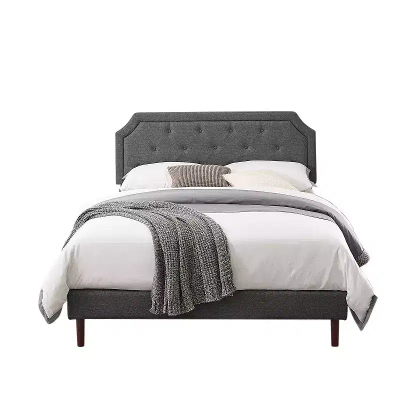 Linen Upholstered Adjustable Headboard Bed Frame