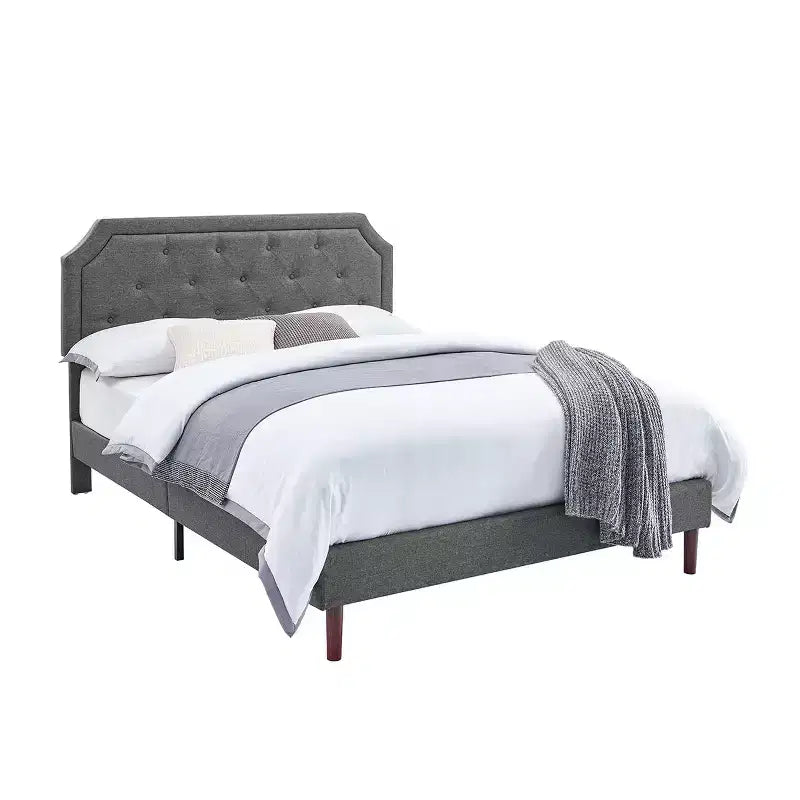 Linen Upholstered Adjustable Headboard Bed Frame