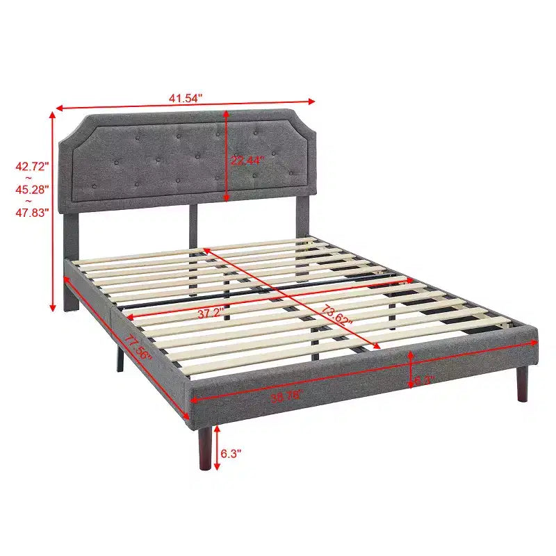 Linen Upholstered Adjustable Headboard Bed Frame