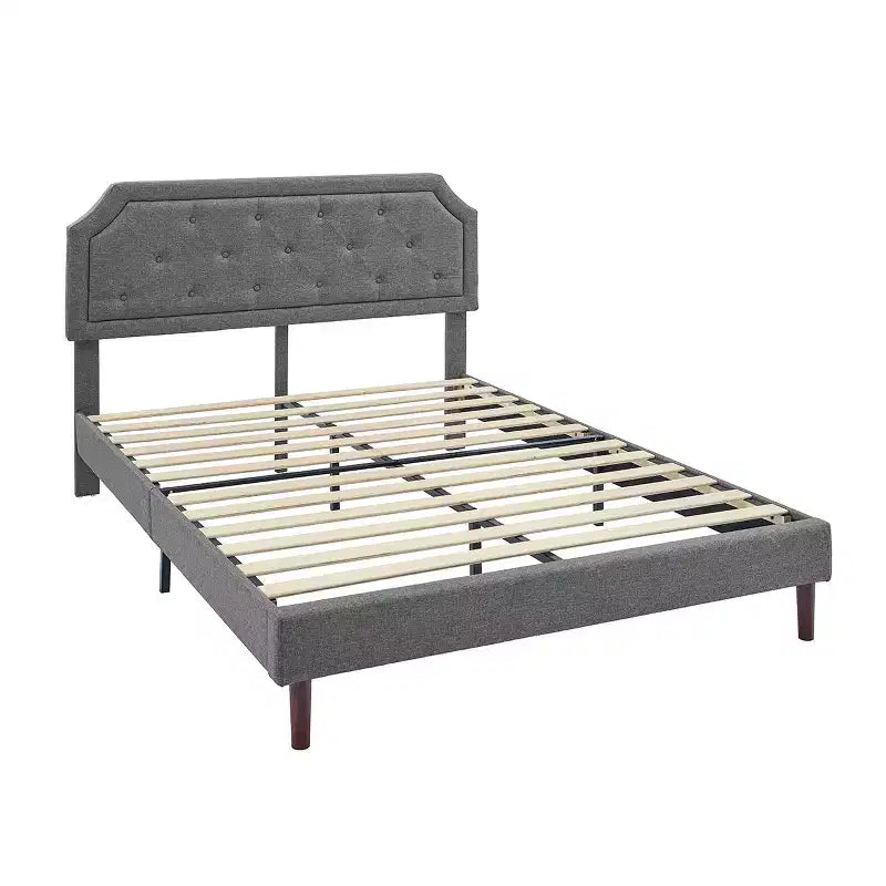 Linen Upholstered Adjustable Headboard Bed Frame