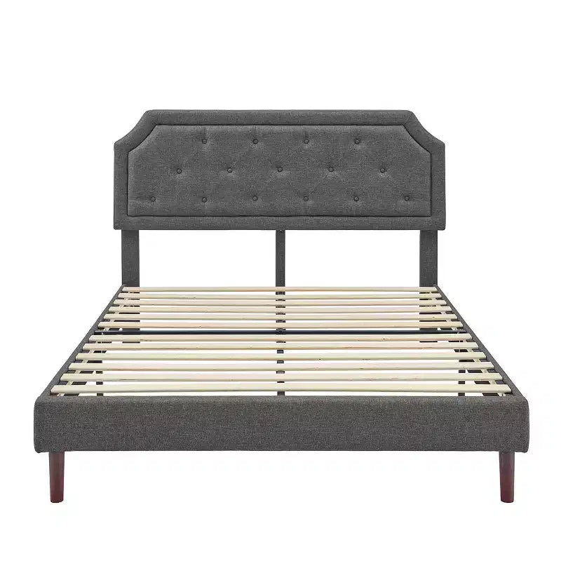 Linen Upholstered Adjustable Headboard Bed Frame