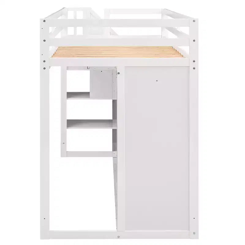 Loft Bed with 3 Shelves, 2 Wardrobes and 2 Drawers, Ladder with Storage