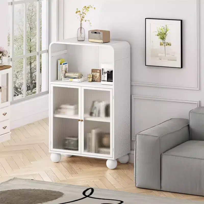 Bathroom Floor Cabinet, 45.28 H Storage Cabinet with Glass Door Shelves, Freestanding Display Cabinet for Kitchen, Living Room, Hallway.