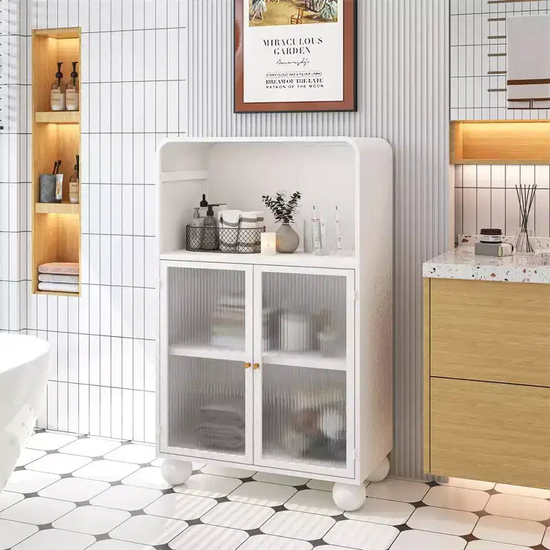 Bathroom Floor Cabinet, 45.28 H Storage Cabinet with Glass Door Shelves, Freestanding Display Cabinet for Kitchen, Living Room, Hallway.