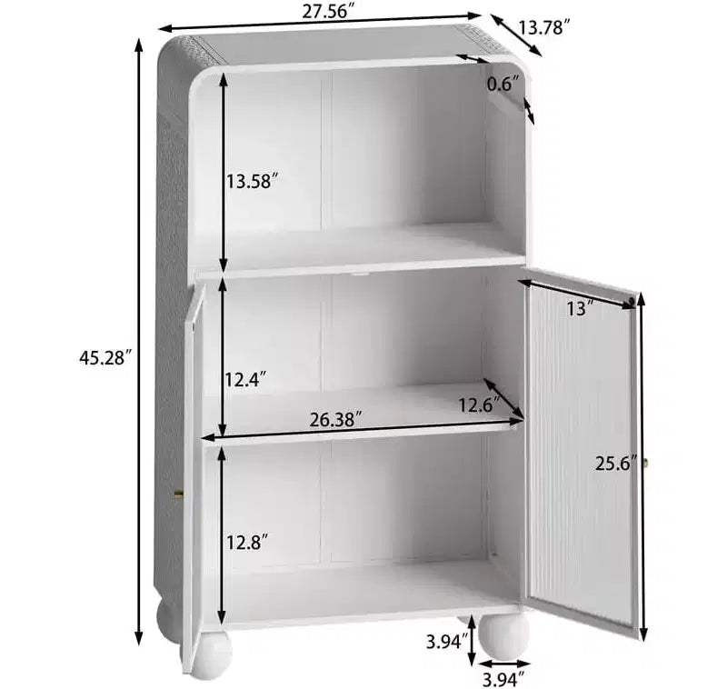 Bathroom Floor Cabinet, 45.28 H Storage Cabinet with Glass Door Shelves, Freestanding Display Cabinet for Kitchen, Living Room, Hallway.