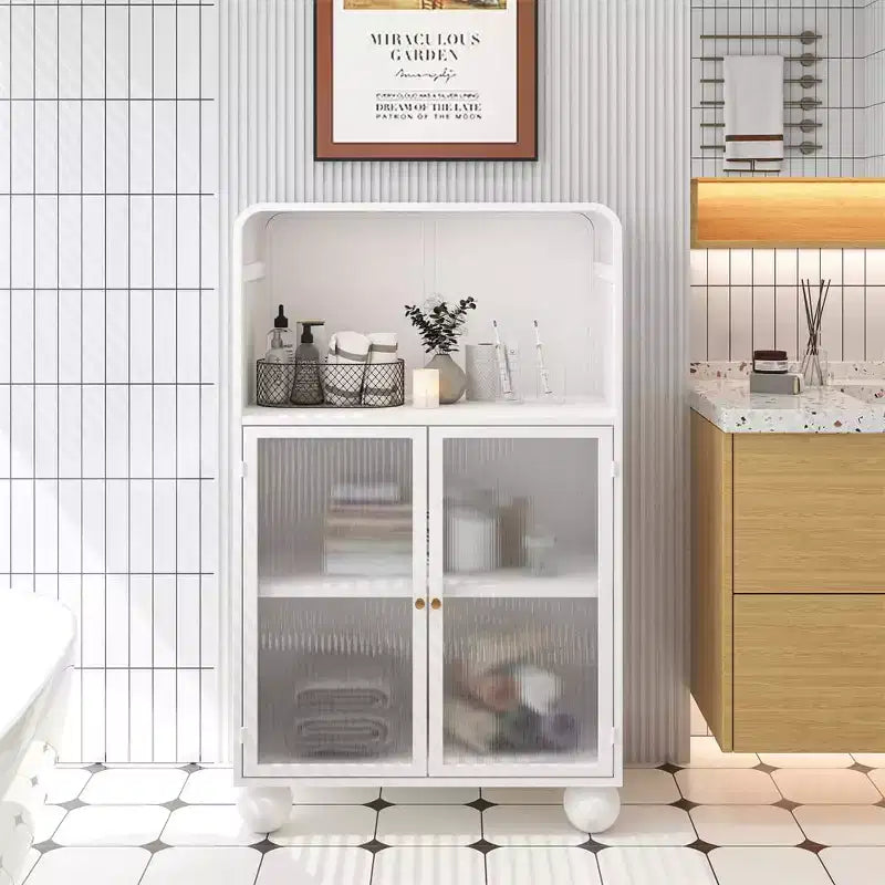 Bathroom Floor Cabinet, 45.28 H Storage Cabinet with Glass Door Shelves, Freestanding Display Cabinet for Kitchen, Living Room, Hallway.