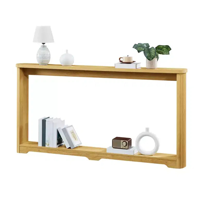 70" Console Table, Modern Wave Sofa Table with Open Shelf, Narrow Wood Accent Foyer Table with Thick Top for Hallway, Entryway, Living Room