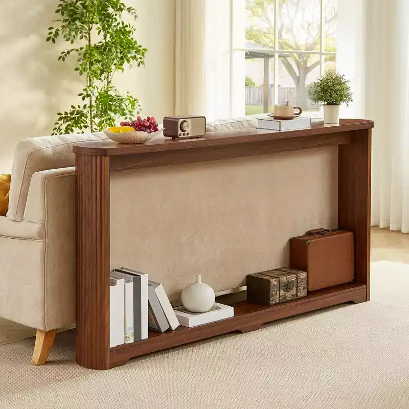 70" Console Table, Modern Wave Sofa Table with Open Shelf, Narrow Wood Accent Foyer Table with Thick Top for Hallway, Entryway, Living Room
