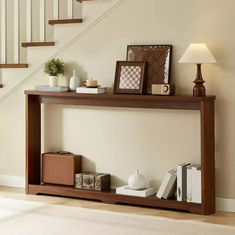 70" Console Table, Modern Wave Sofa Table with Open Shelf, Narrow Wood Accent Foyer Table with Thick Top for Hallway, Entryway, Living Room