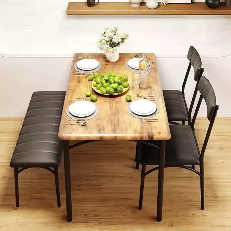 4-Piece Dining Set with Table, 2 Chairs & Bench, Retro Style Space-Saving Kitchen Table for Small Spaces, Kitchen, Apartments