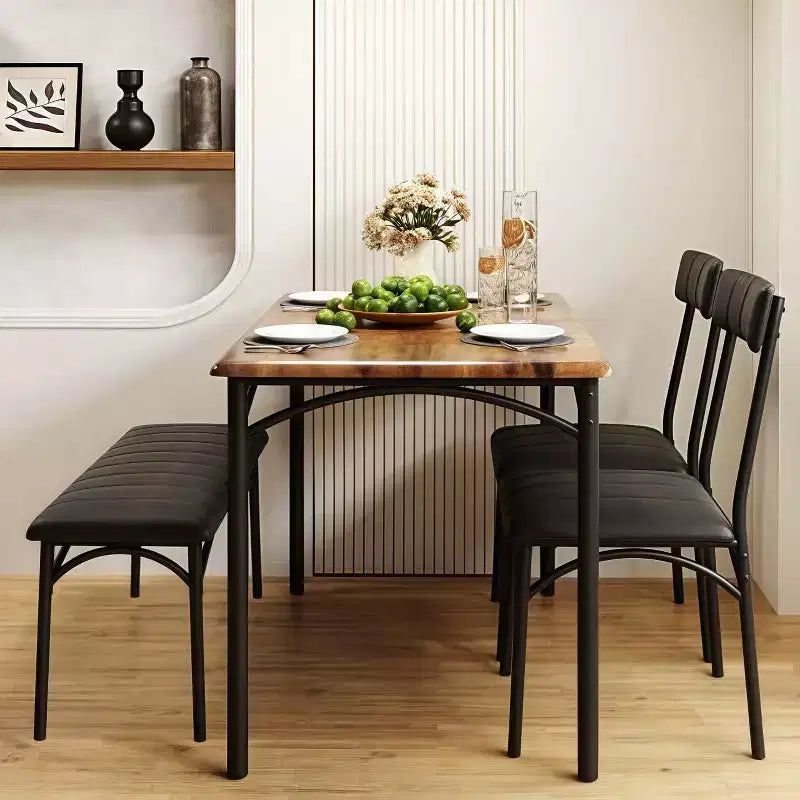 4-Piece Dining Set with Table, 2 Chairs & Bench, Retro Style Space-Saving Kitchen Table for Small Spaces, Kitchen, Apartments