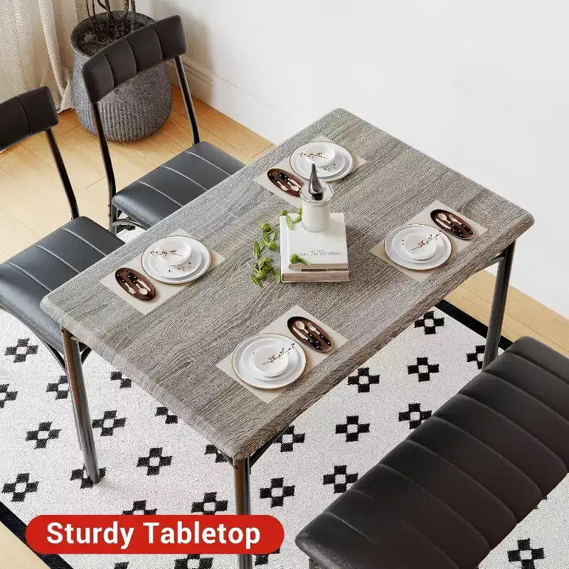 4-Piece Dining Set with Table, 2 Chairs & Bench, Retro Style Space-Saving Kitchen Table for Small Spaces, Kitchen, Apartments