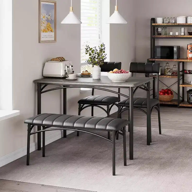 4-Piece Dining Set with Table, 2 Chairs & Bench, Retro Style Space-Saving Kitchen Table for Small Spaces, Kitchen, Apartments