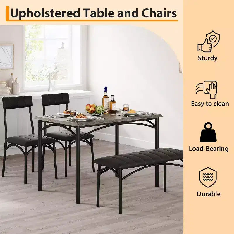 4-Piece Dining Set with Table, 2 Chairs & Bench, Retro Style Space-Saving Kitchen Table for Small Spaces, Kitchen, Apartments