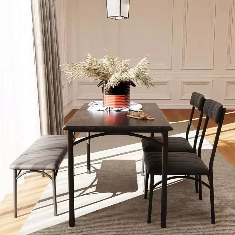 4-Piece Dining Set with Table, 2 Chairs & Bench, Retro Style Space-Saving Kitchen Table for Small Spaces, Kitchen, Apartments