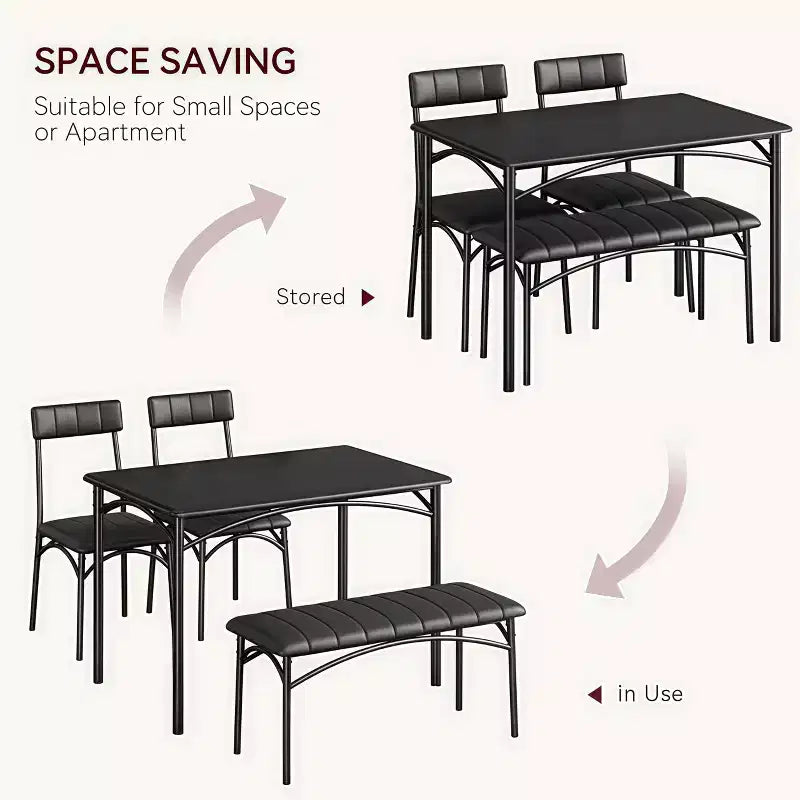 4-Piece Dining Set with Table, 2 Chairs & Bench, Retro Style Space-Saving Kitchen Table for Small Spaces, Kitchen, Apartments