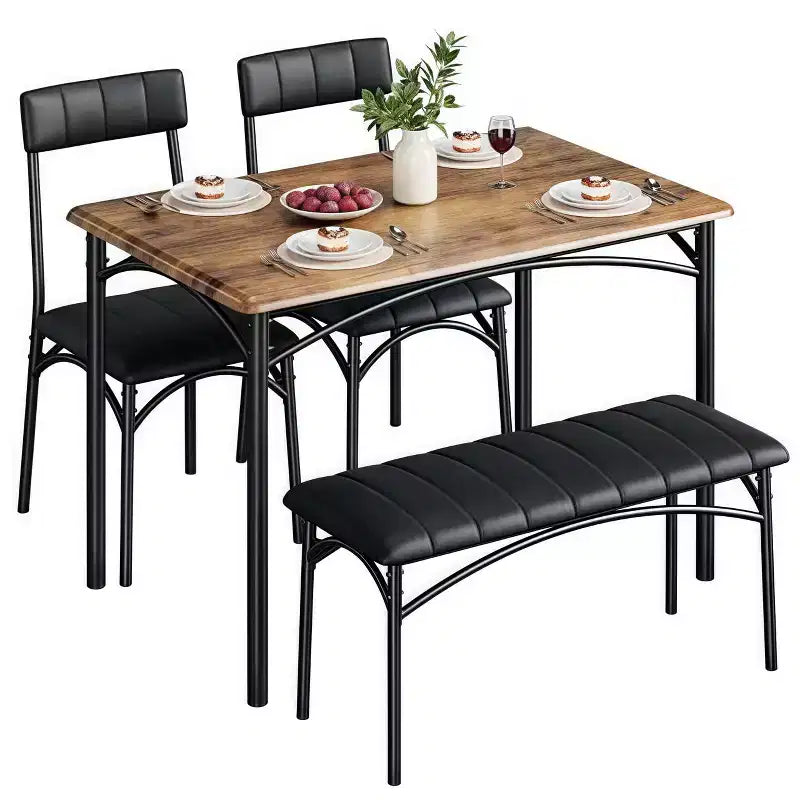 4-Piece Dining Set with Table, 2 Chairs & Bench, Retro Style Space-Saving Kitchen Table for Small Spaces, Kitchen, Apartments