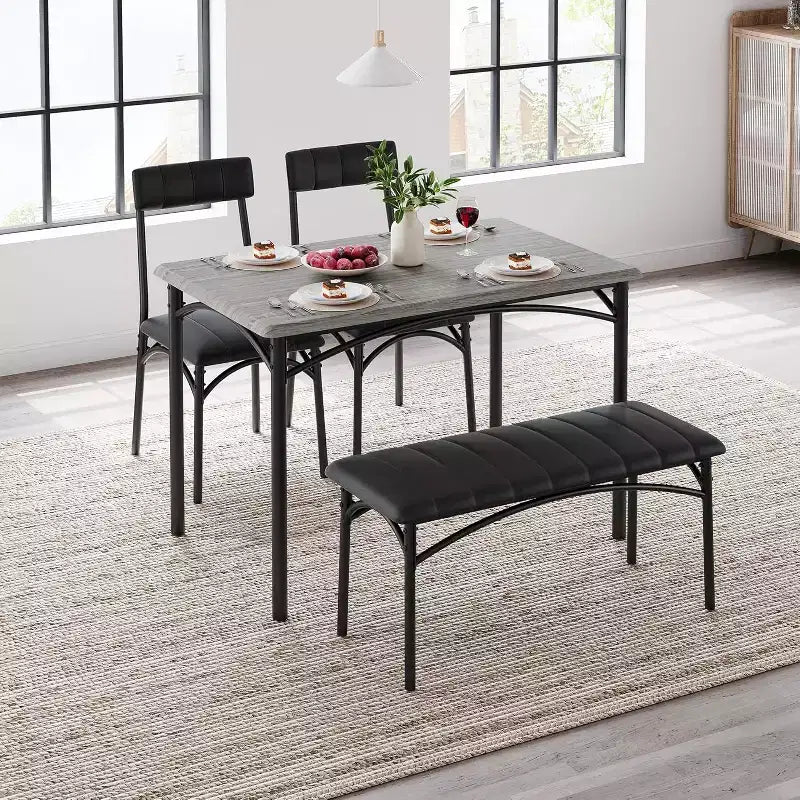4-Piece Dining Set with Table, 2 Chairs & Bench, Retro Style Space-Saving Kitchen Table for Small Spaces, Kitchen, Apartments