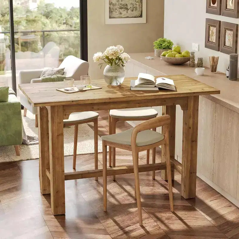 Solid Wood Bar Table, 63-Inch Long Counter Height Pub Table, High Home Bar Furniture for Kitchen