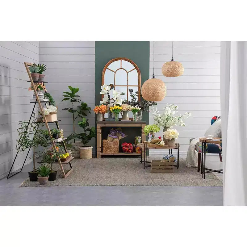 Farmhouse Round Wooden Coffee Table with Metal Legs D32x18