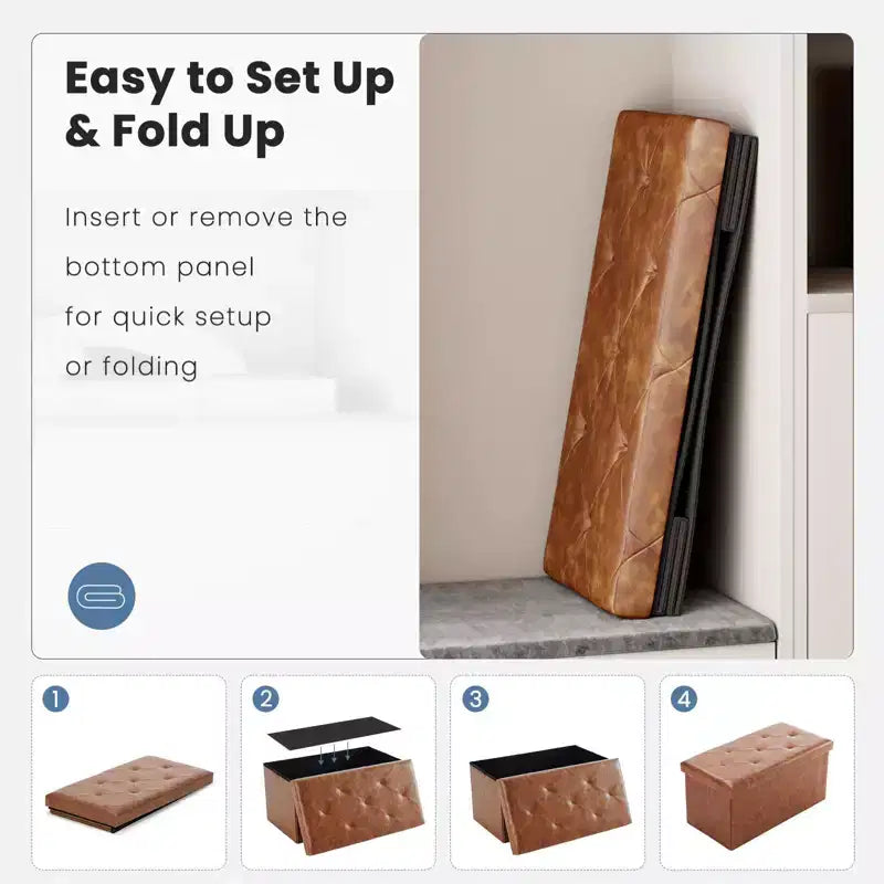 30/43IN Foldable Storage Bench with Thicker Foam Padded Seat, End of Bed Bench, Entryway Bench for Living Room