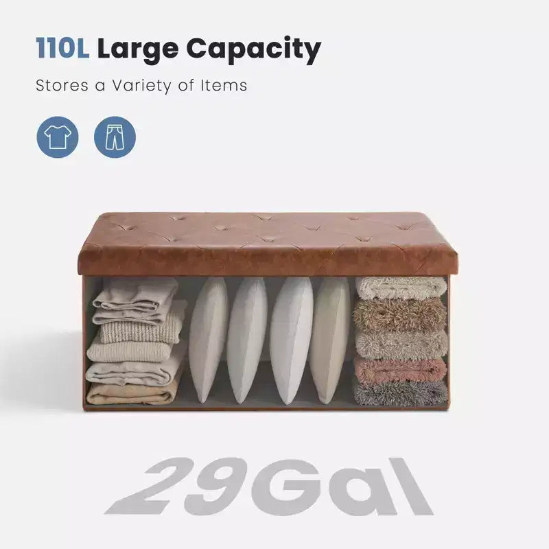 30/43IN Foldable Storage Bench with Thicker Foam Padded Seat, End of Bed Bench, Entryway Bench for Living Room