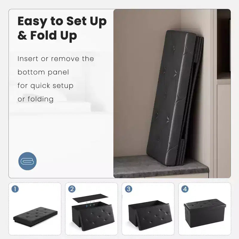 30/43IN Foldable Storage Bench with Thicker Foam Padded Seat, End of Bed Bench, Entryway Bench for Living Room