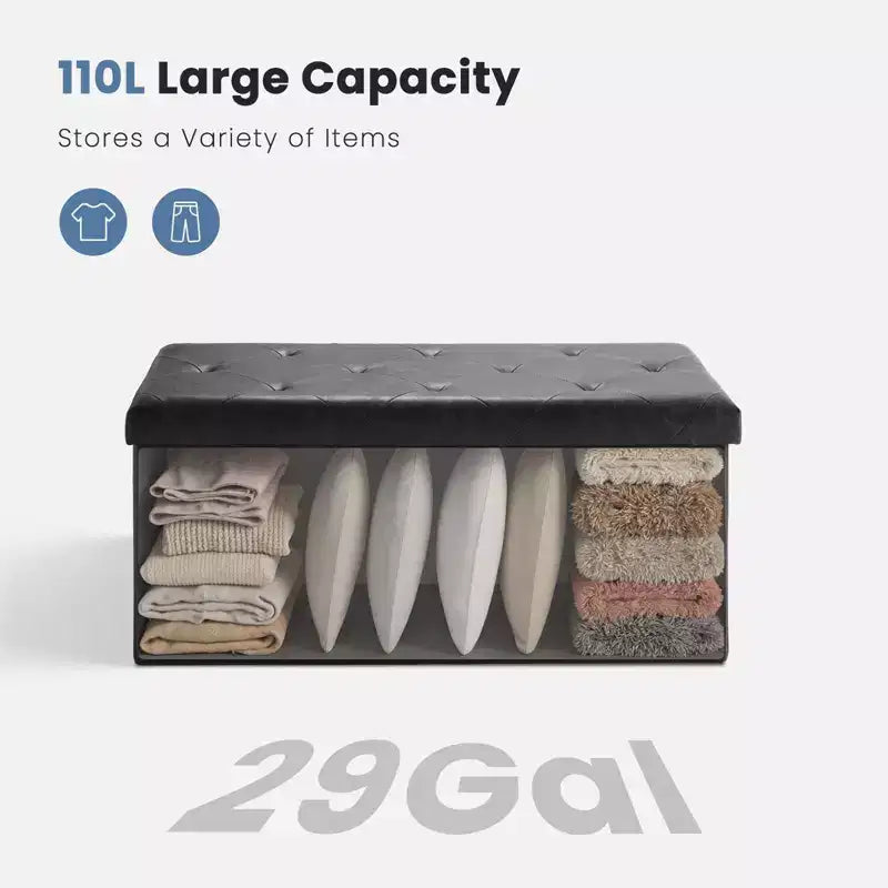 30/43IN Foldable Storage Bench with Thicker Foam Padded Seat, End of Bed Bench, Entryway Bench for Living Room