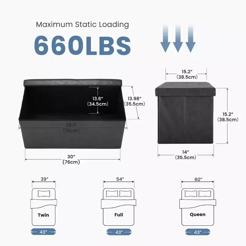 30/43IN Foldable Storage Bench with Thicker Foam Padded Seat, End of Bed Bench, Entryway Bench for Living Room